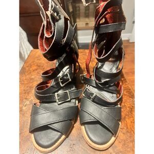 FREEBIRD  Sandal Cozumel Leather Buckle-Straps Low-Heel Distressed Black 11 GUC